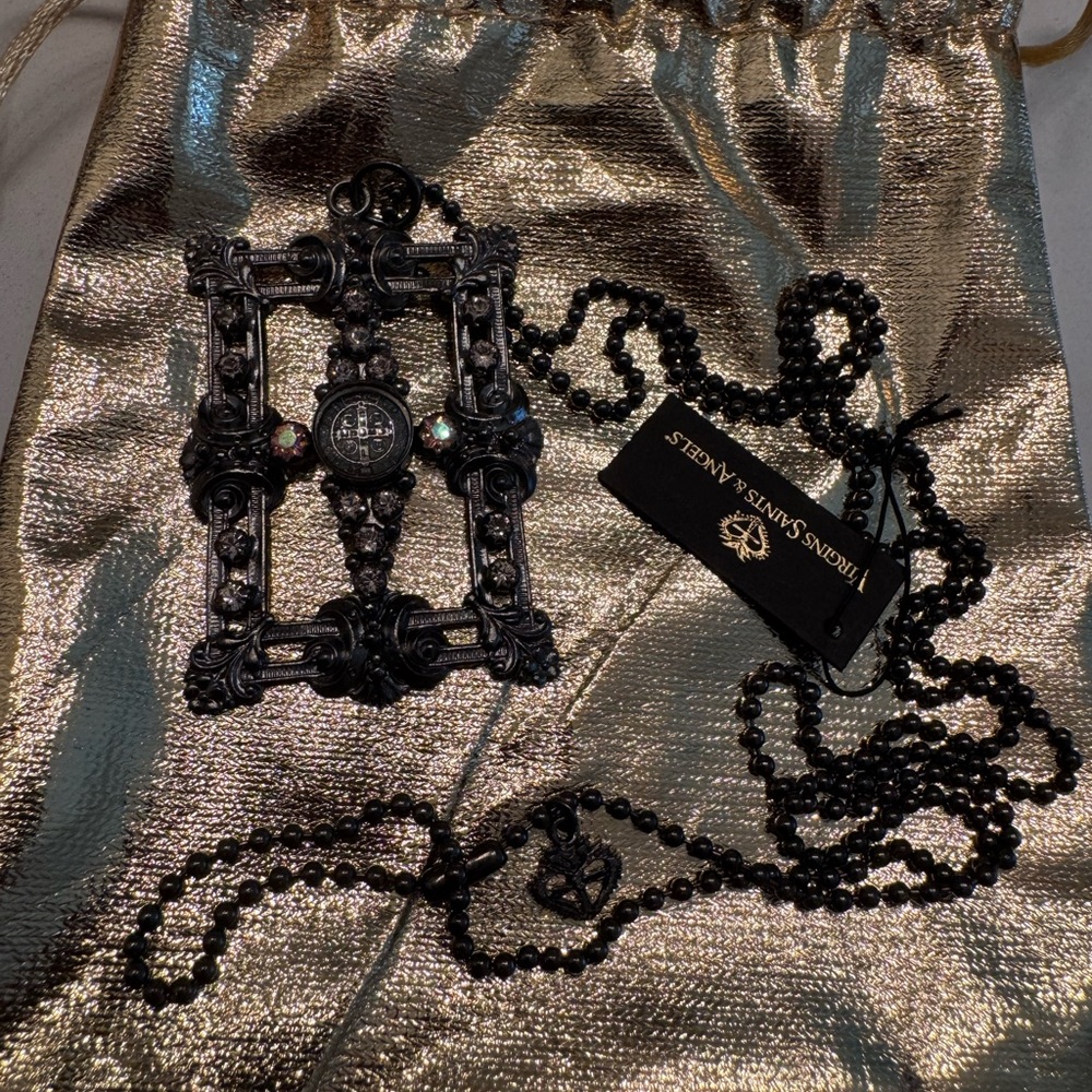 Rare Gunmetal Virgin Saints and Angels VSA Intricate Necklace